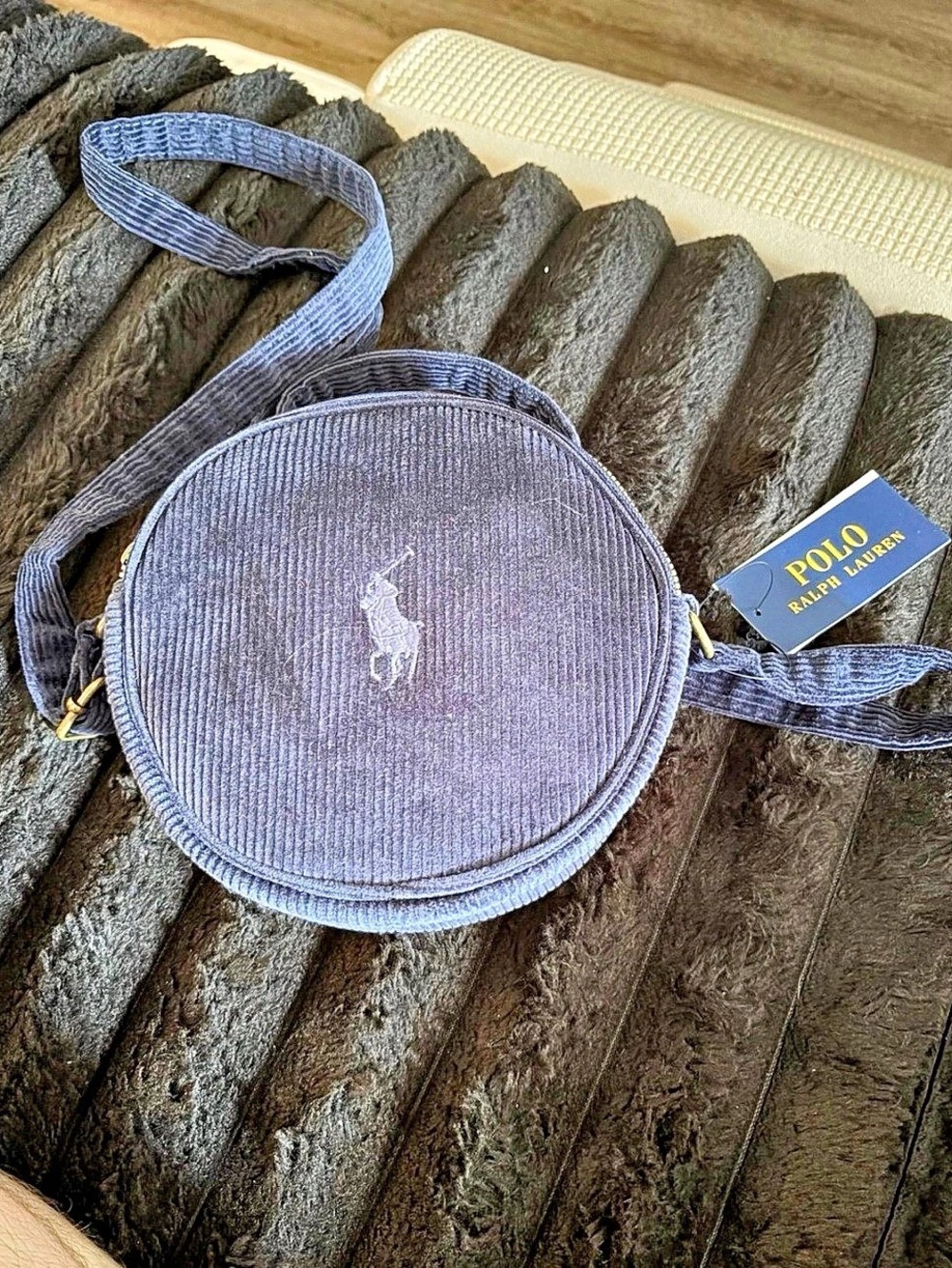 Polo Ralph Lauren Corduroy Round Crossbody Bag Blue